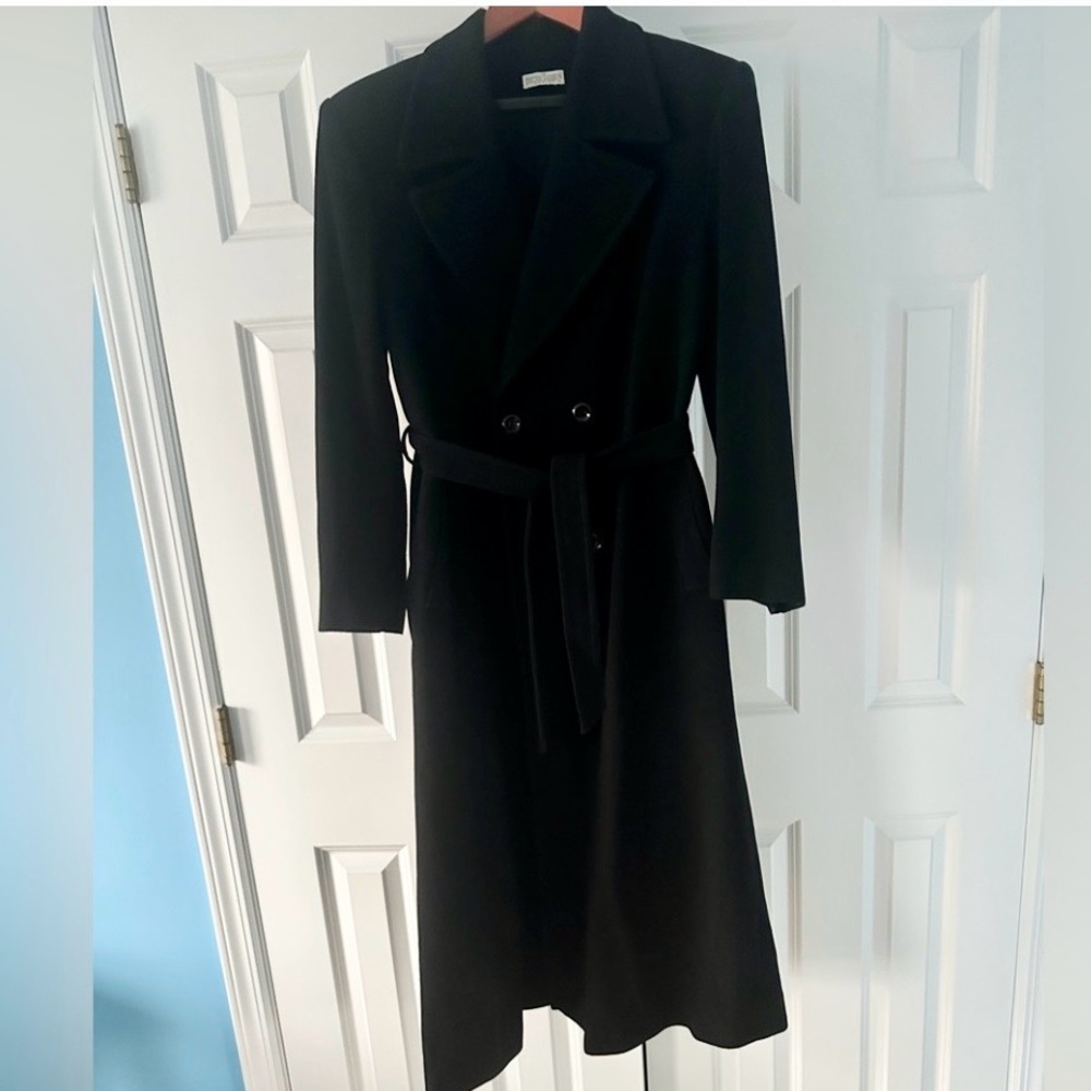 Vintage 90s Oversized Black Wool Coat with Belt – Size M - Picture 4 of 12